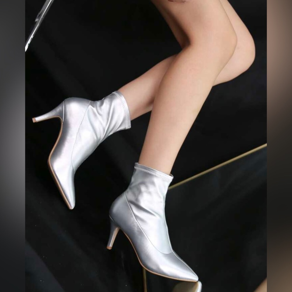 Zara Sheep Leather Ankle Boots Size 6.5 New, Metalic, Zip Up, 3 Inch Heel  - Picture 5 of 16